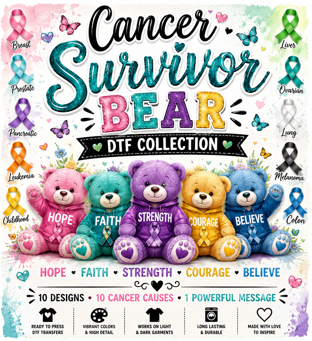 Cancer Survivor Bear DTF Collection 🎗️🐻