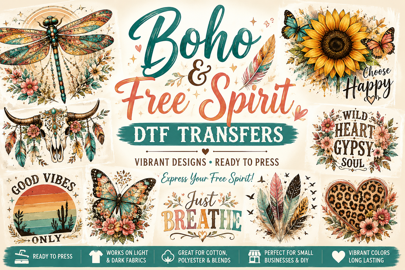 Boho & Free Spirit DTF Transfers