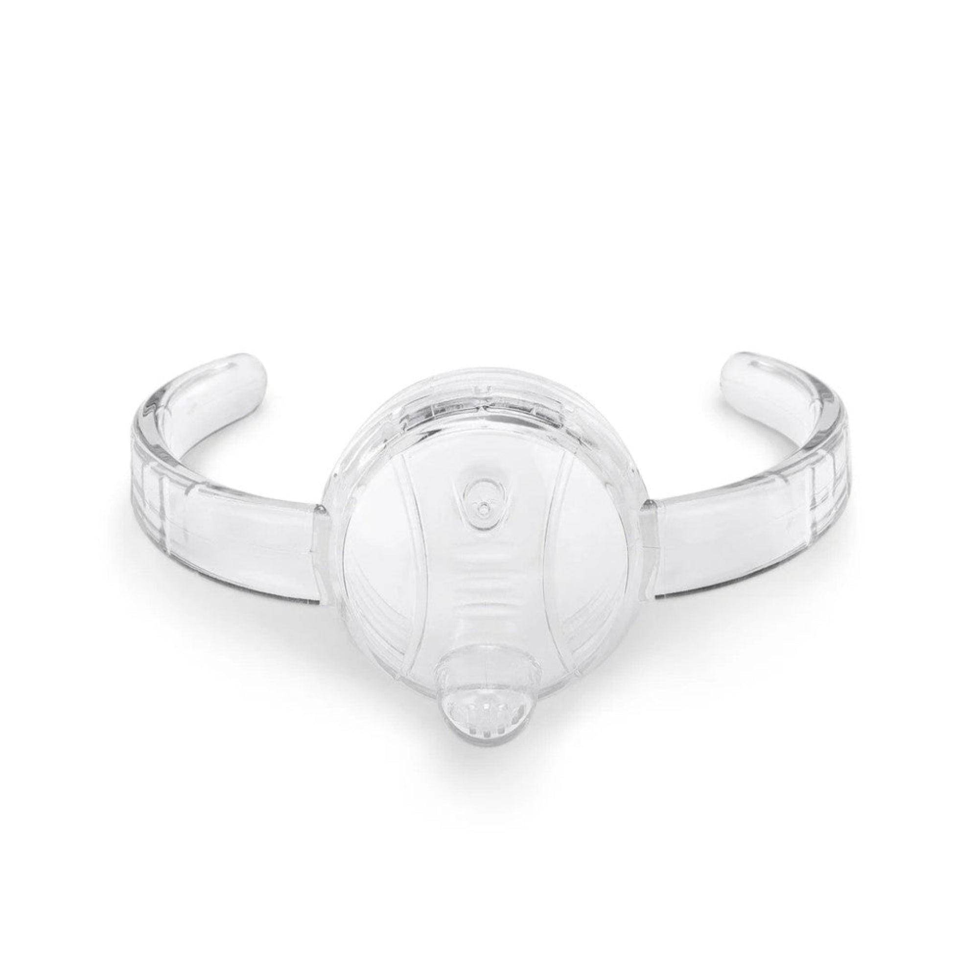 A clear plastic protective guard or cover with a circular center and curved arms, shown on a plain white background.