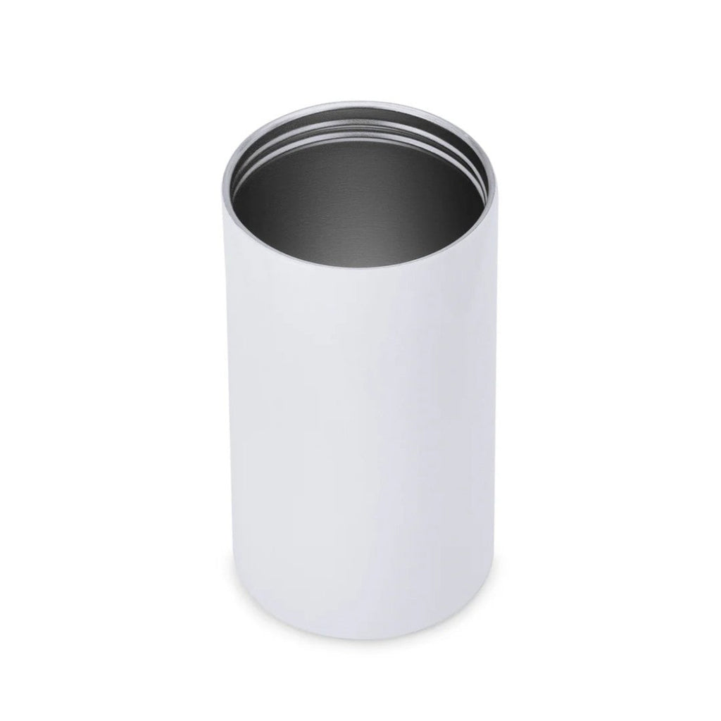 A white cylindrical container or cup with a dark gray interior, shown from a top-down angle on a plain white background.