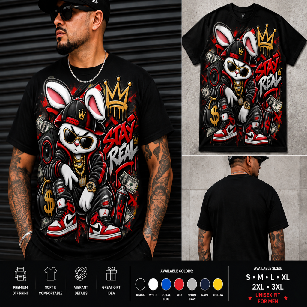 Stay Real Urban Bunny DTF Shirt – Men