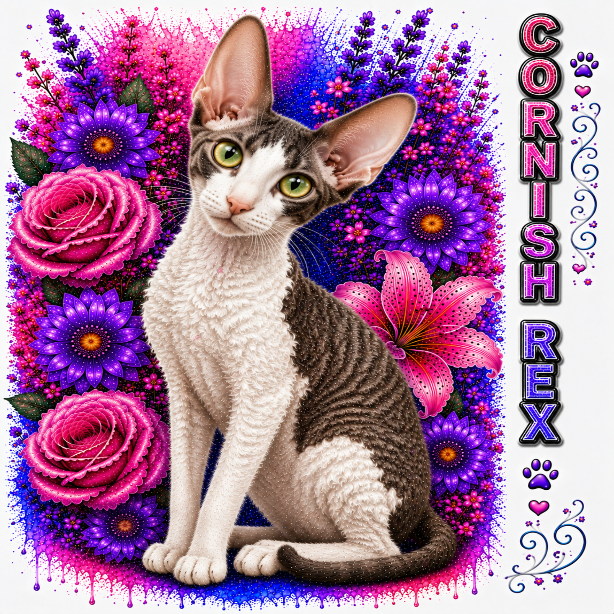 Cornish Rex Cat Floral T-Shirt