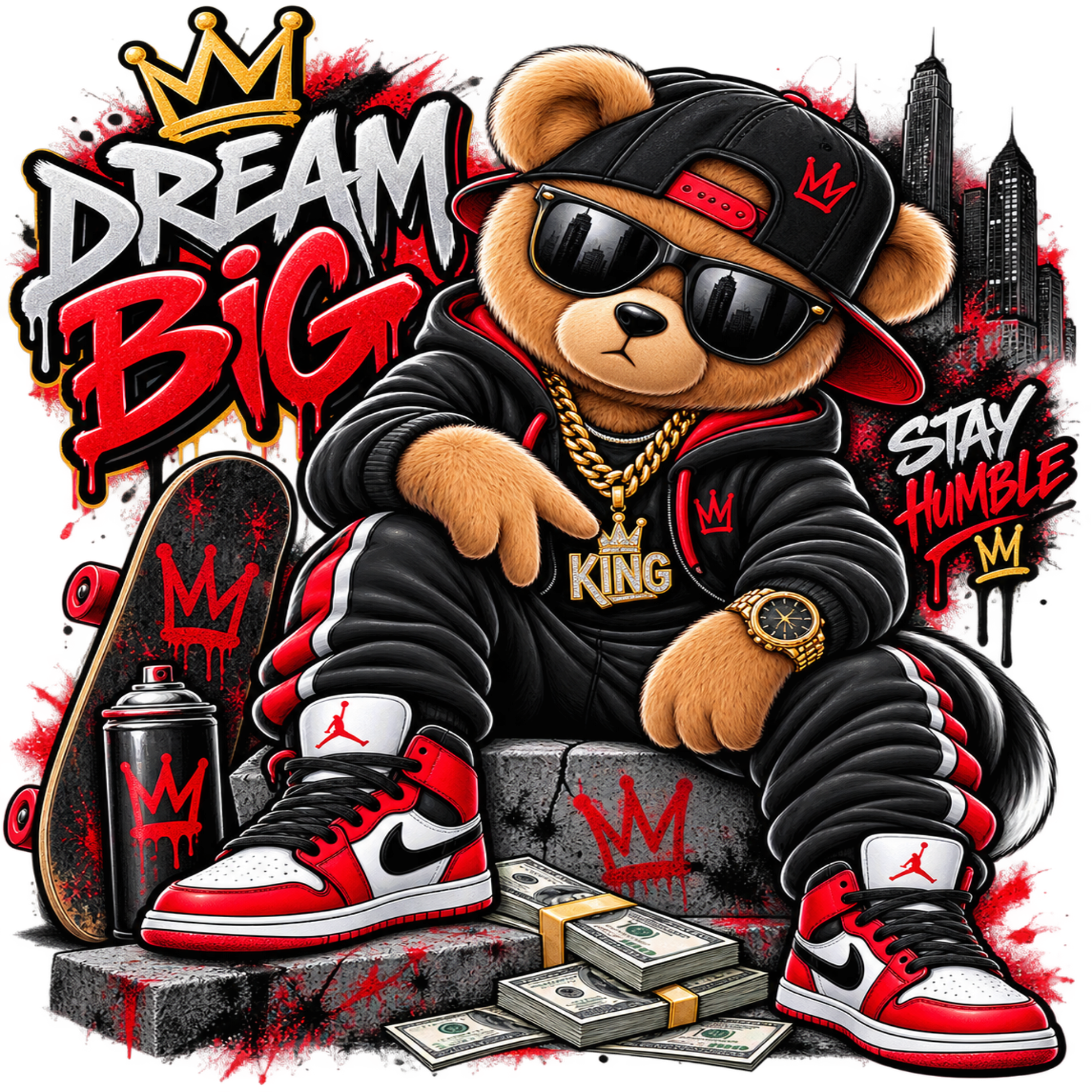 Dream Big Stay Humble Urban Teddy Bear DTF Shirt – Men