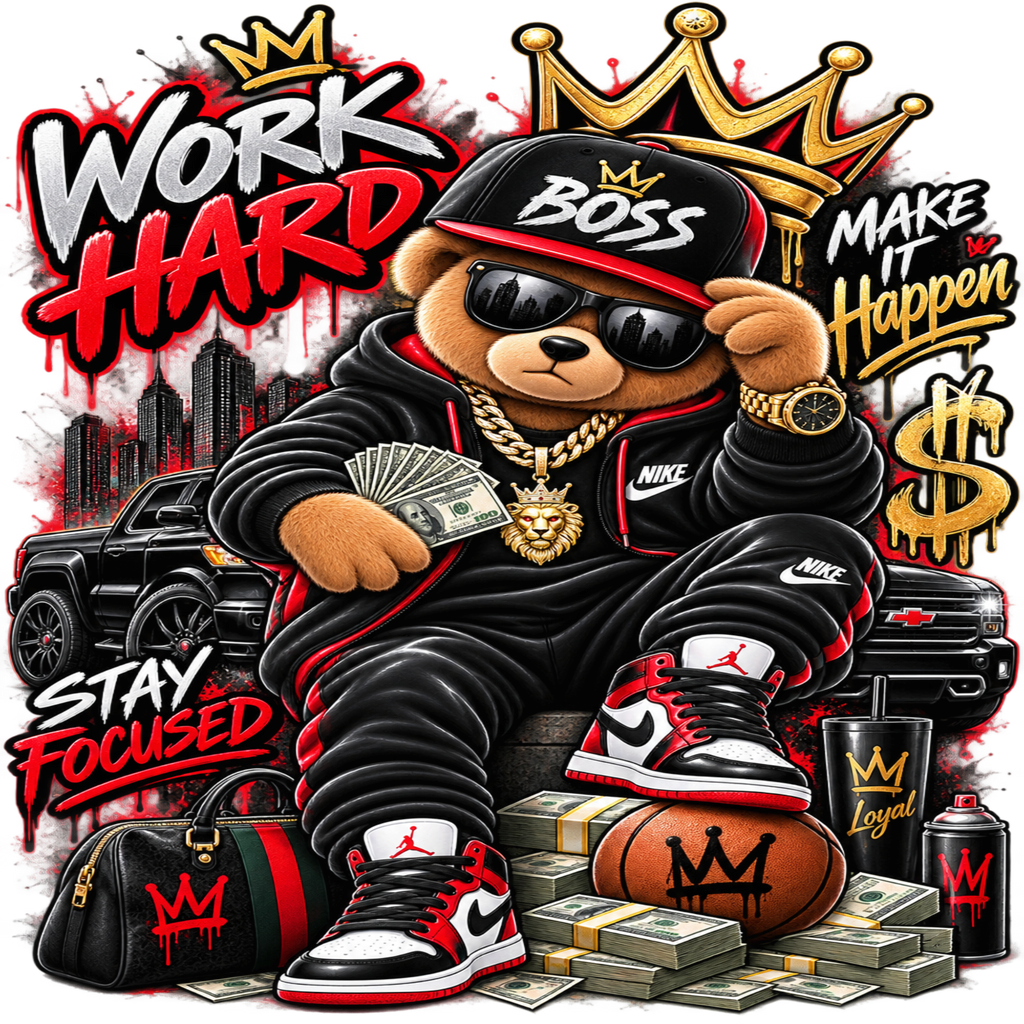 Work Hard Stay Focused Teddy Bear DTF Shirt – Men
