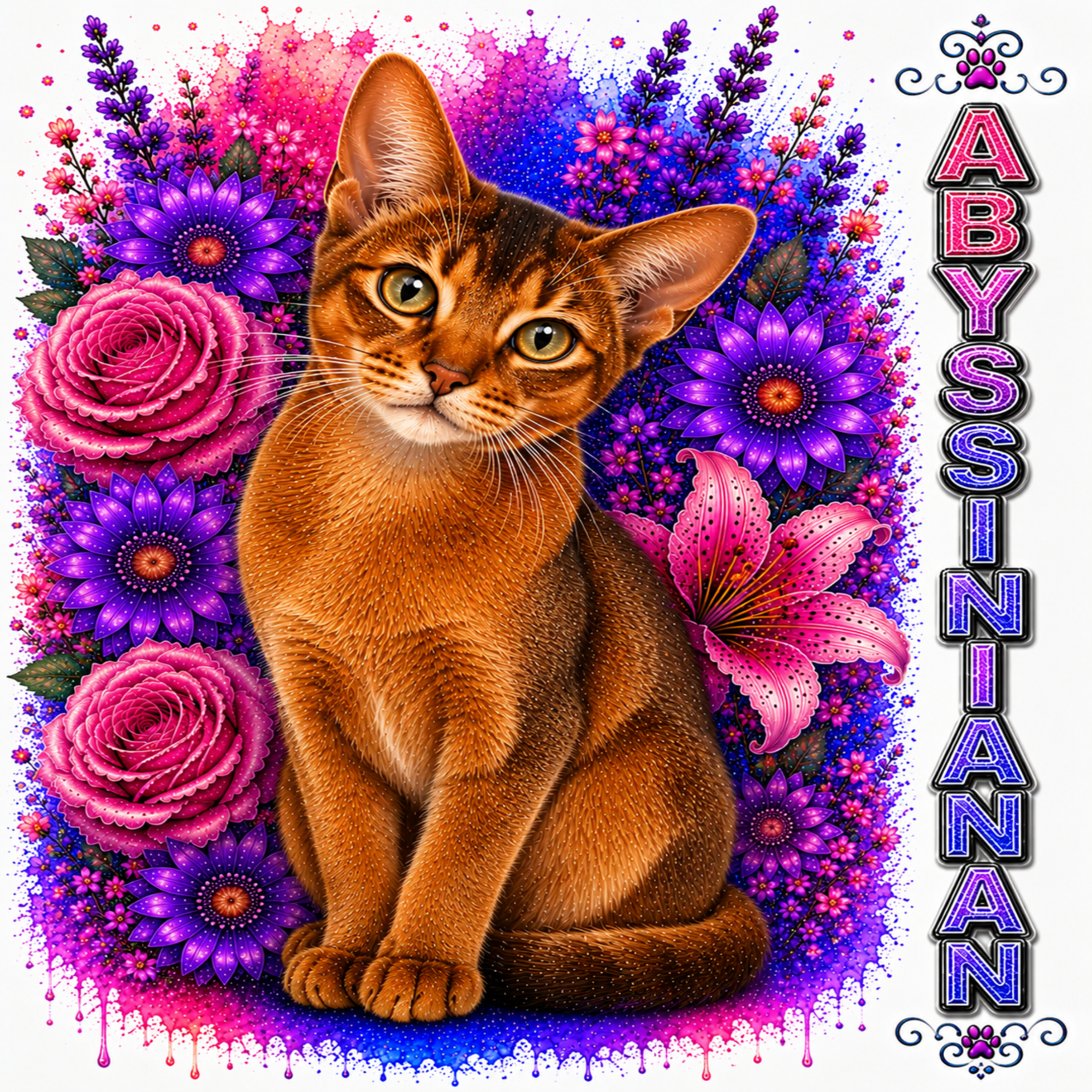 Abyssinian Cat Floral T-Shirt