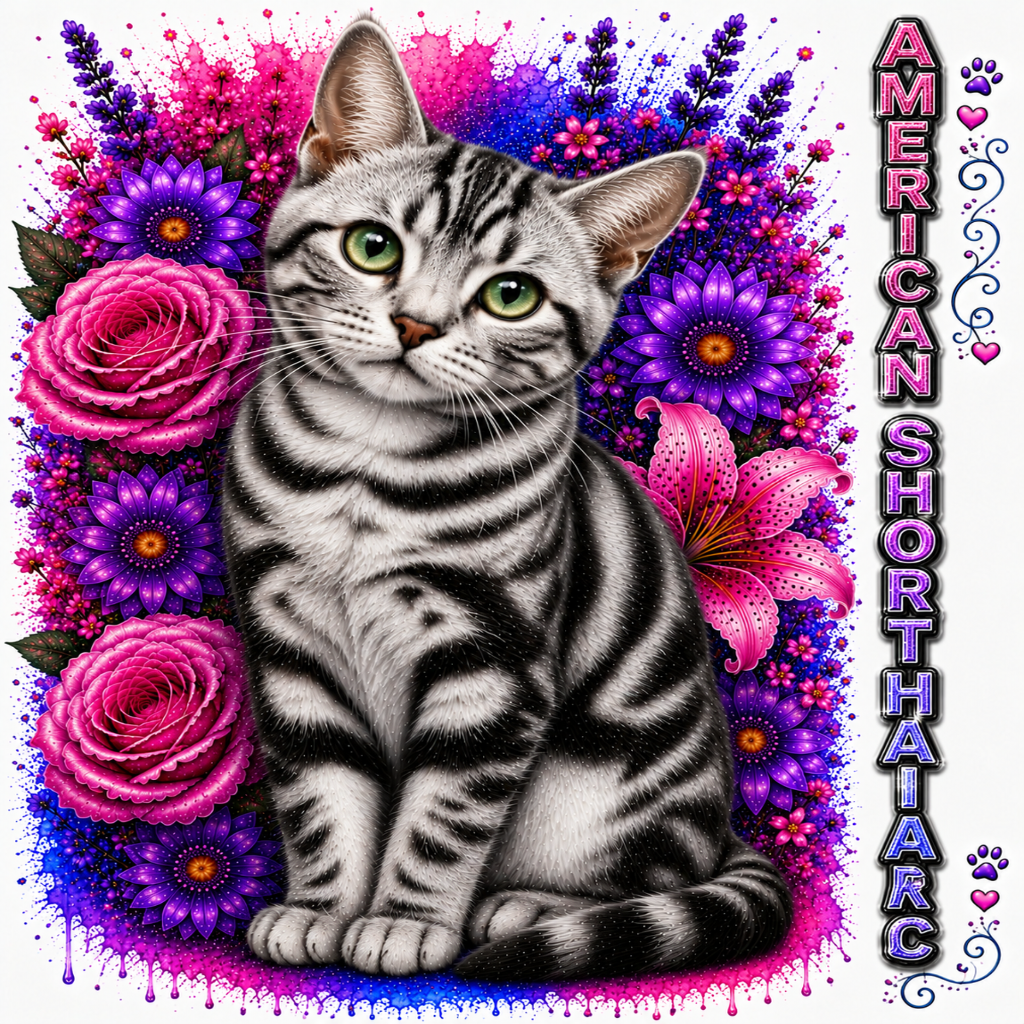 American Shorthair Cat Floral T-Shirt