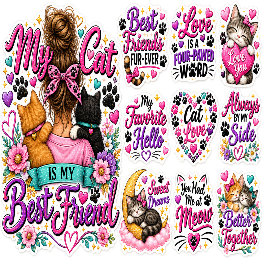 My Cat Is My Best Friend — UV DTF Decal Set 🐱💕🌸