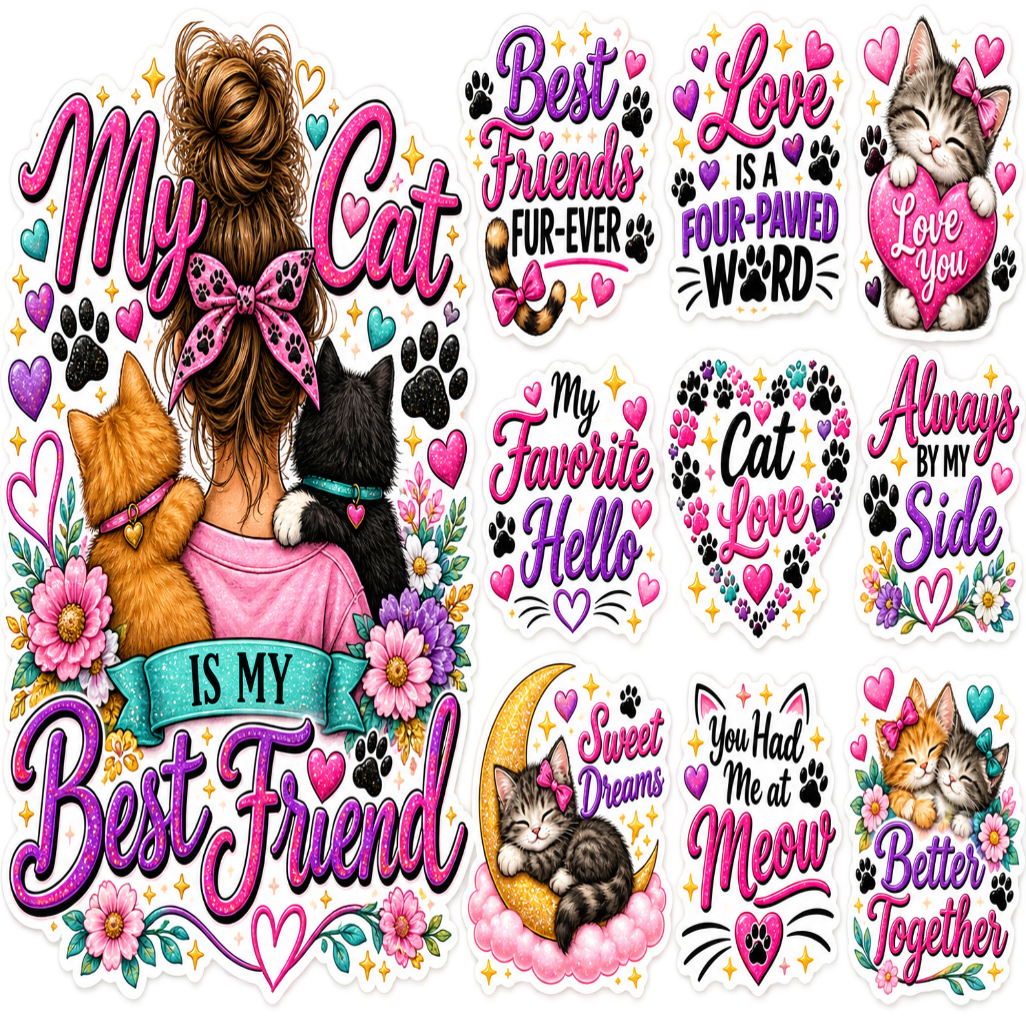 My Cat Is My Best Friend — UV DTF Decal Set 🐱💕🌸