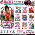 Teaching Is a Work of Heart — Teacher UV DTF Decal Set ❤️🍎📚