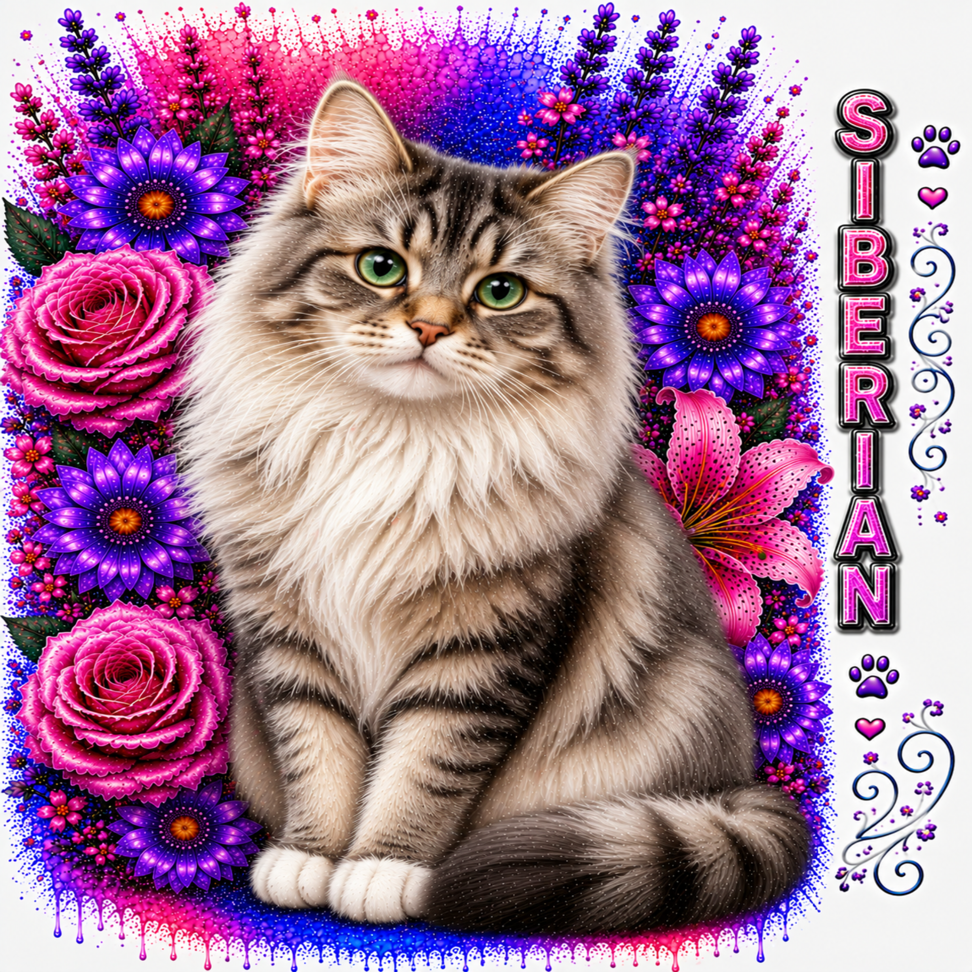 🐾 Siberian Cat Floral DTF Shirt