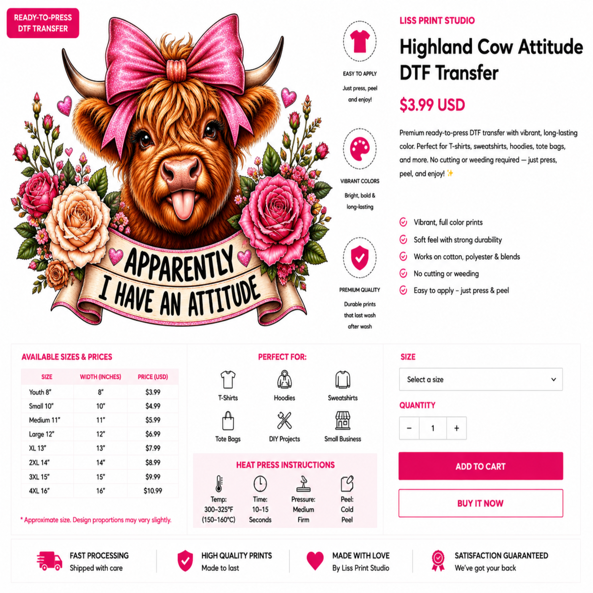 Highland Cow-Ready-to-Press DTF Transfer