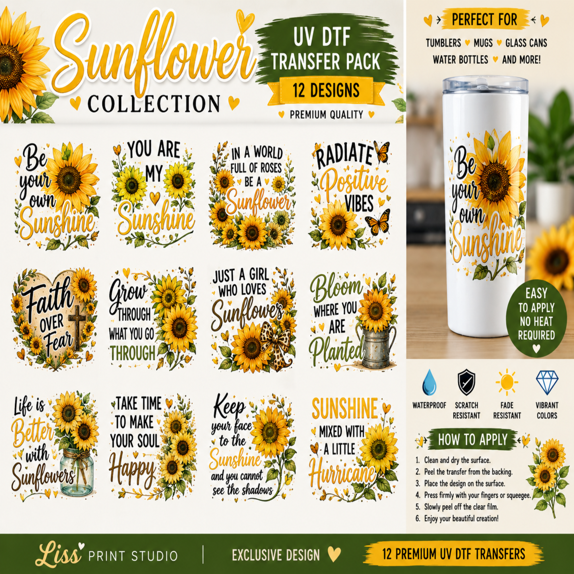 Sunflower Collection UV DTF Stickers