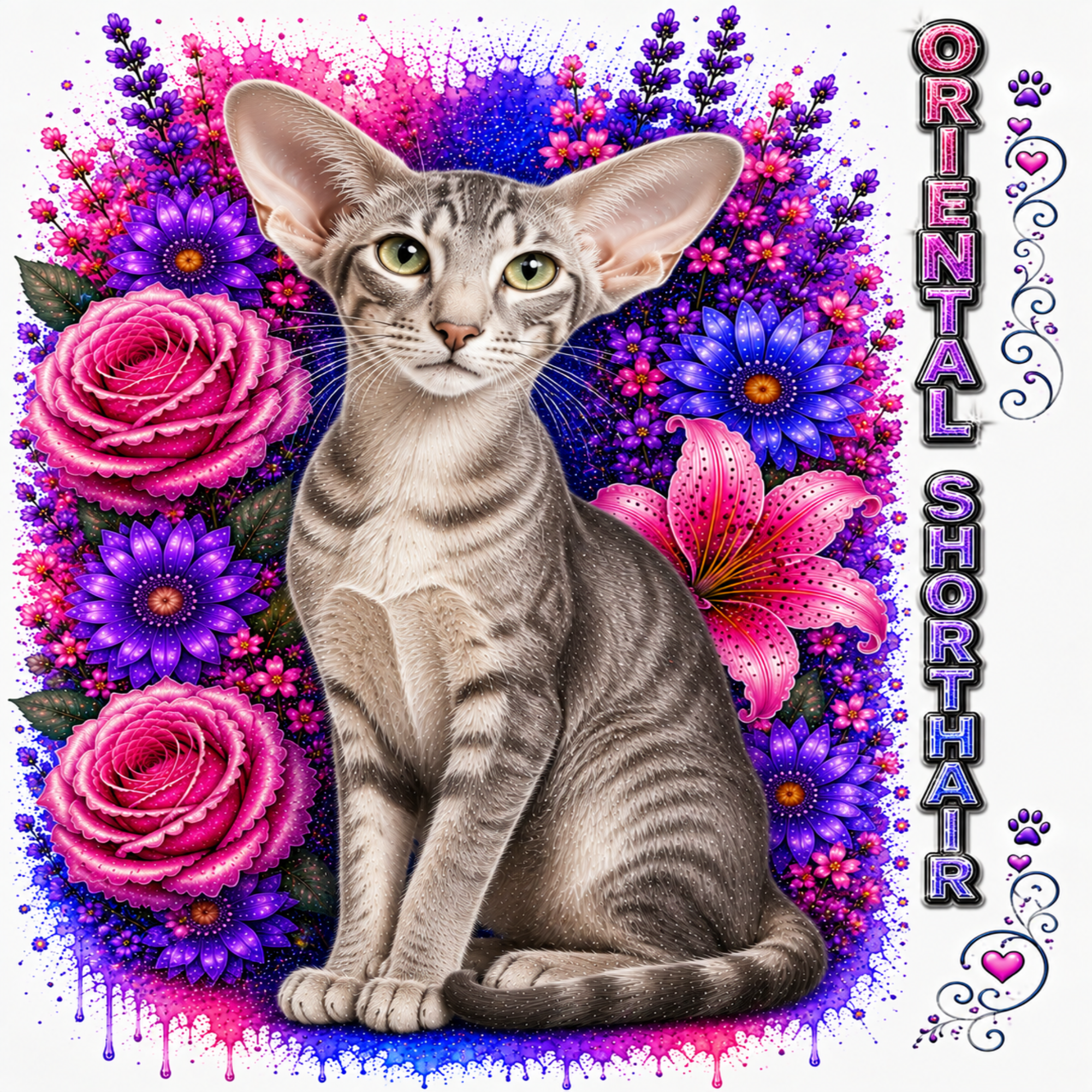 Oriental Shorthair Cat Floral T-Shirt