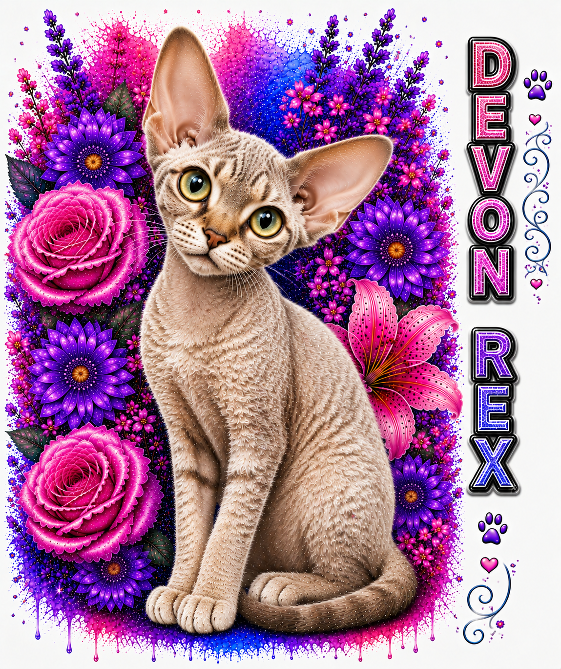 Devon Rex Cat Floral T-Shirt