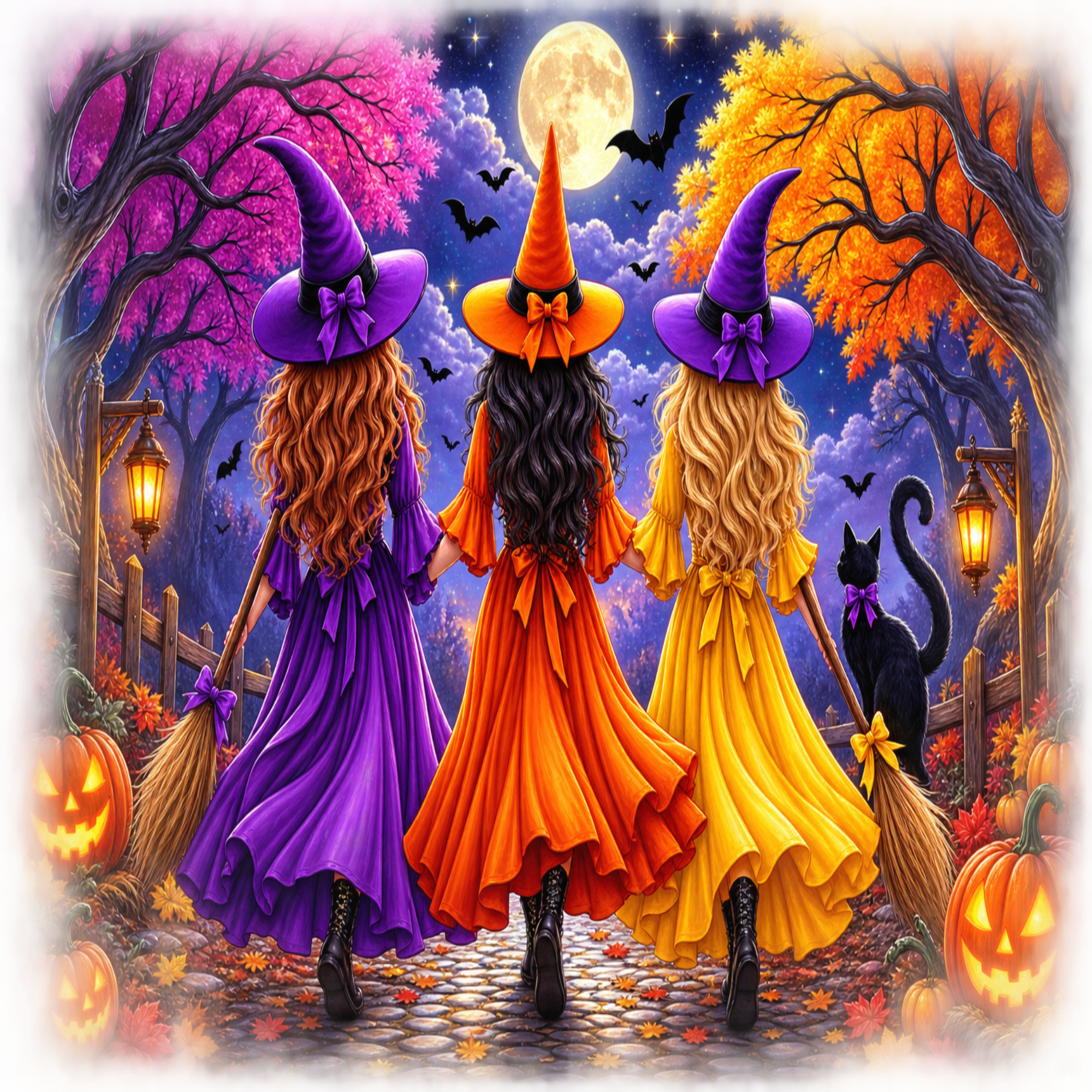 Halloween Witches Under the Moon