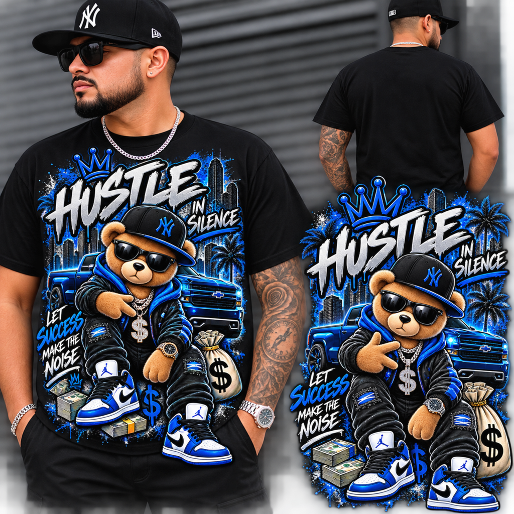 Hustle in Silence Urban Teddy Bear DTF Shirt – Men