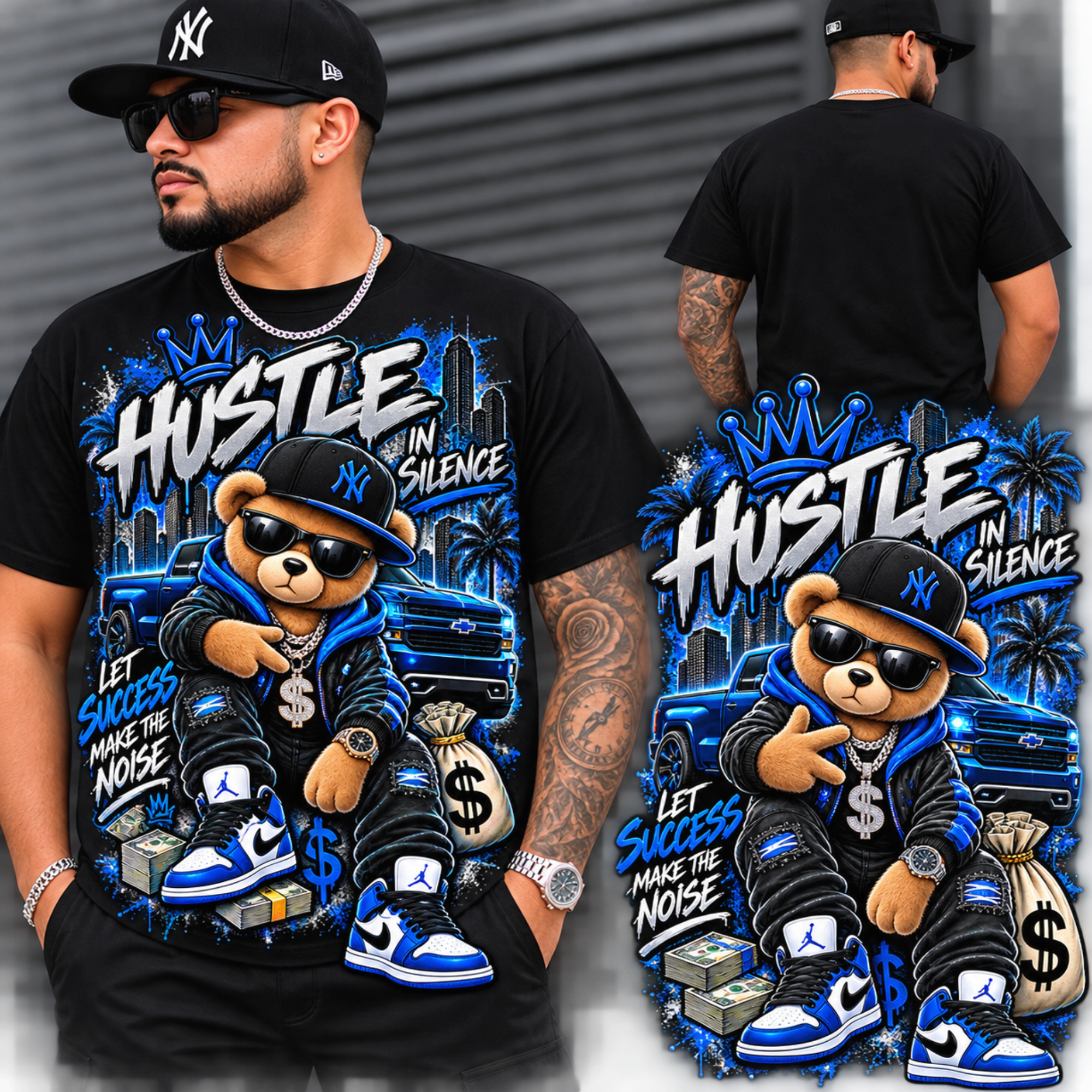 Hustle in Silence Urban Teddy Bear DTF Shirt – Men