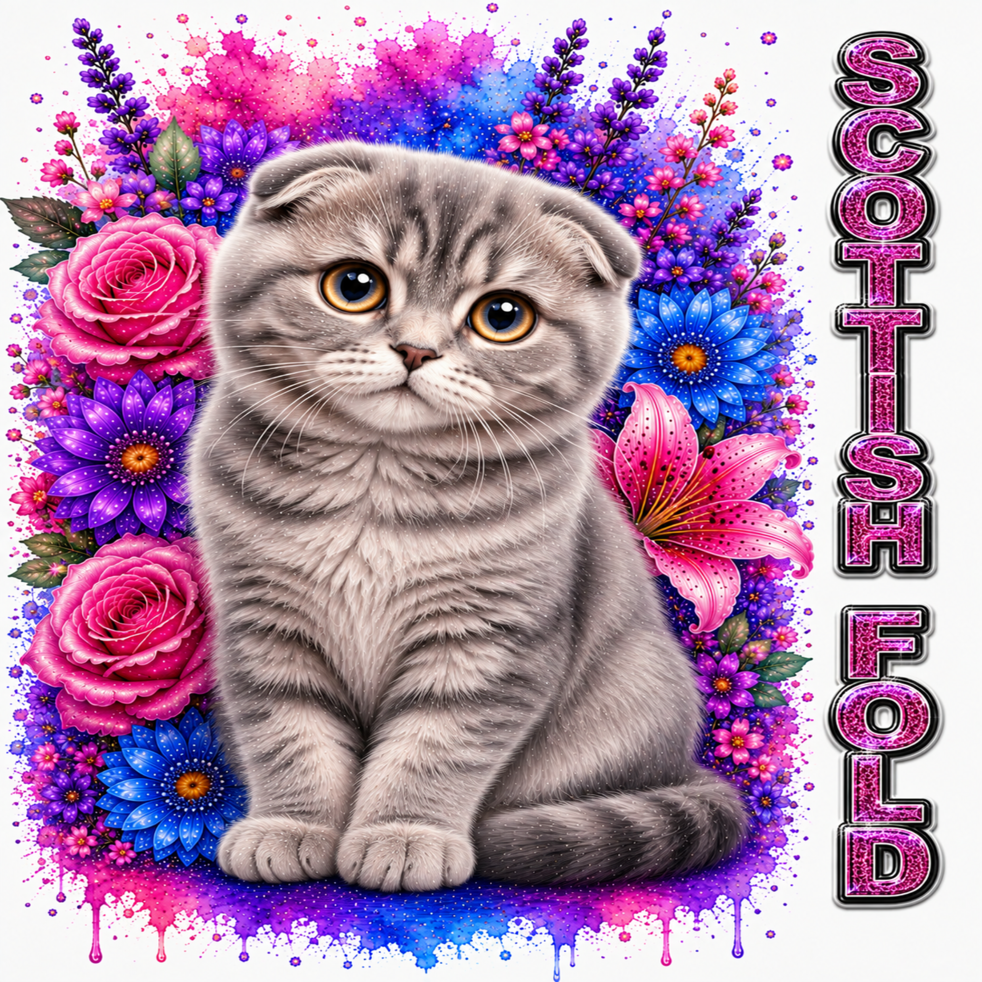 Scottish Fold Cat Floral T-Shirt