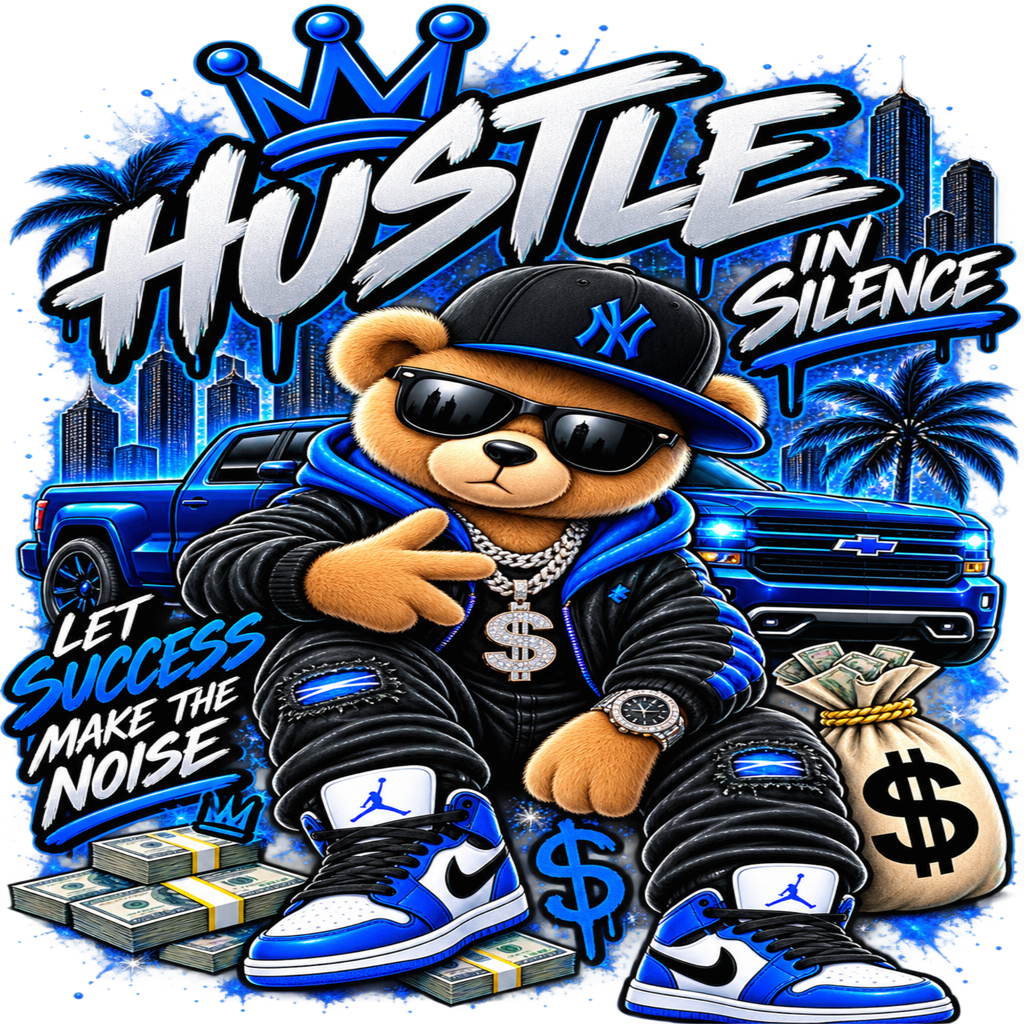 Hustle in Silence Urban Teddy Bear DTF Shirt – Men