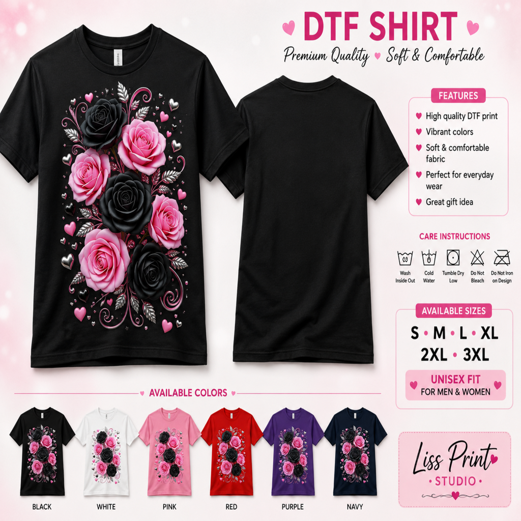 Pink & Black Roses DTF Shirt