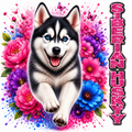 Siberian Husky Floral Glitter Sublimation Design