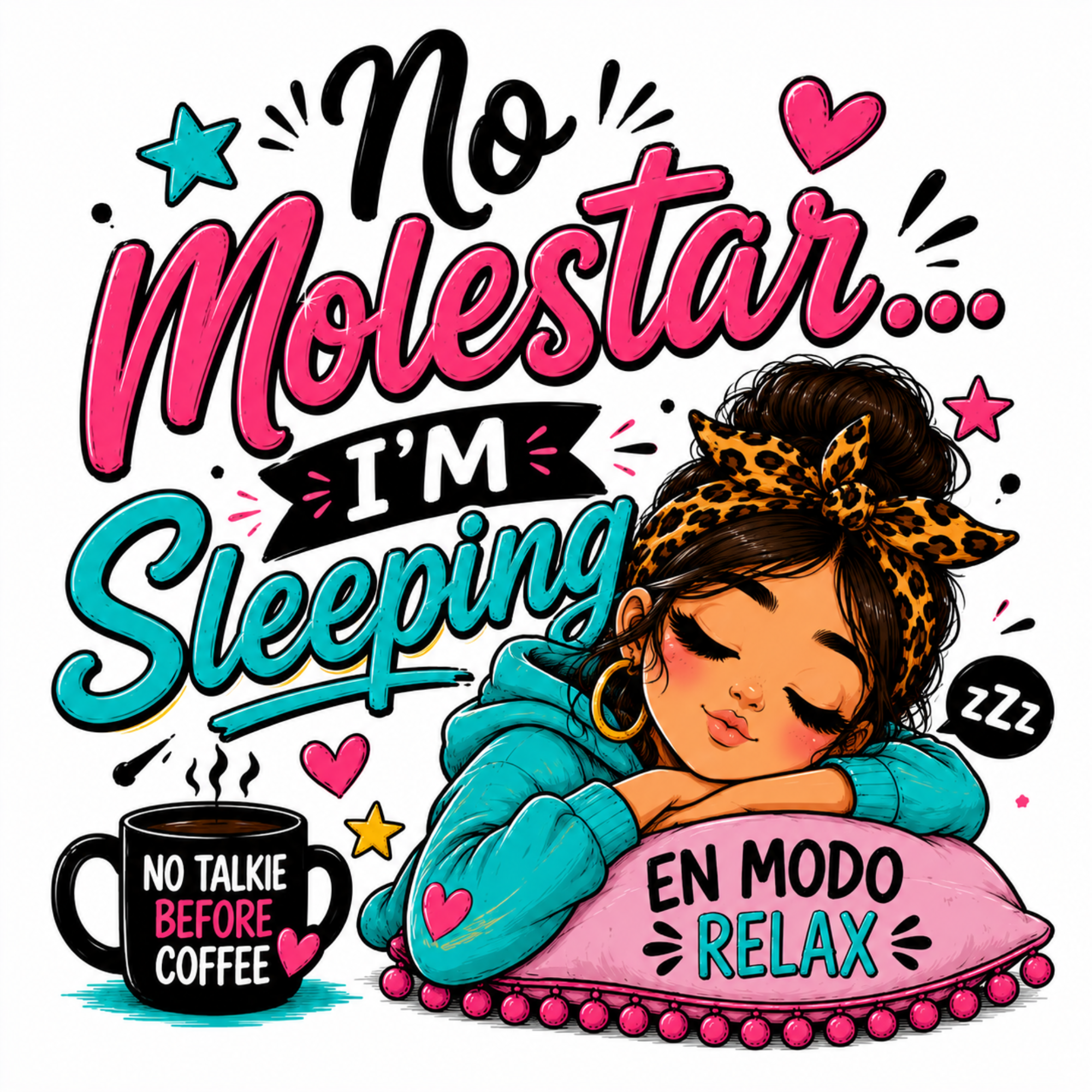 A colorful graphic design featuring the text 'No Molestar.