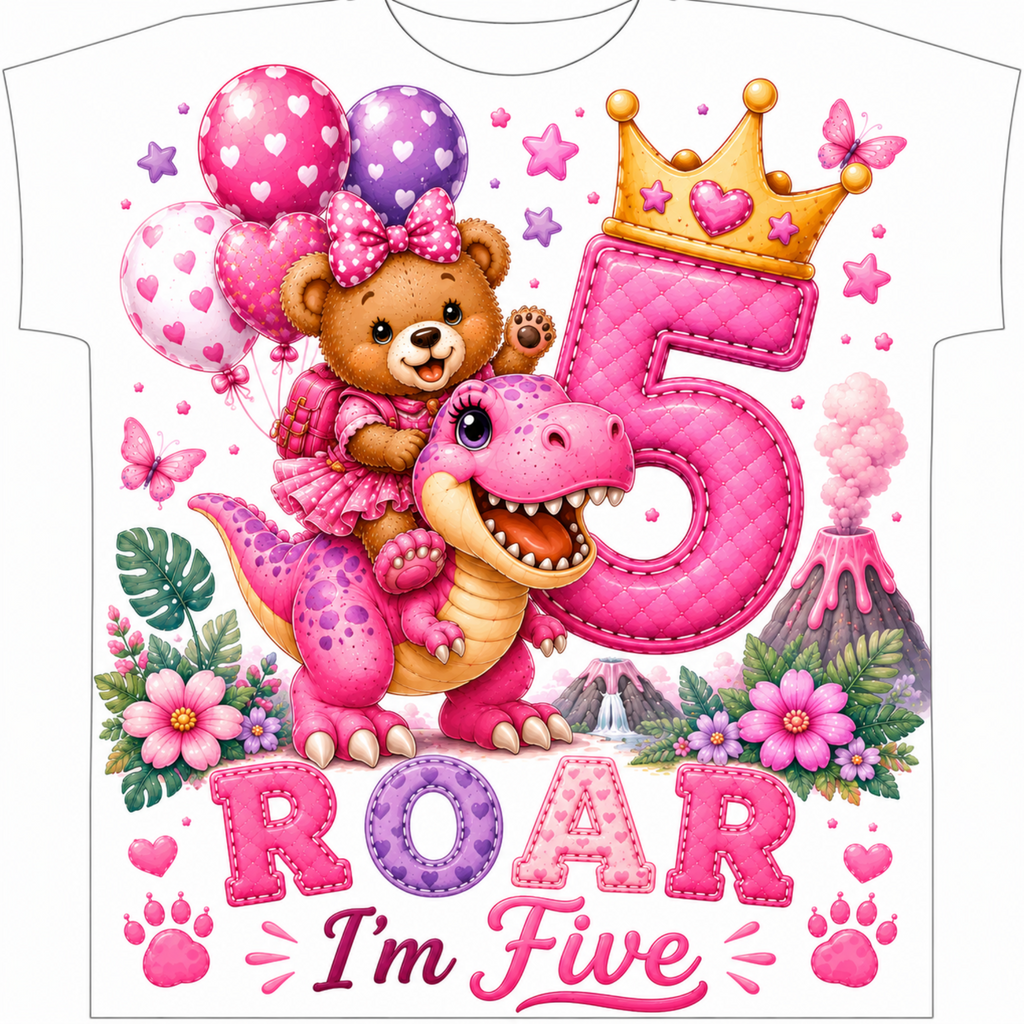 Roar, I'm Five Birthday Shirt – Boy or Girl 5th Birthday T-Shirt | Cute Dinosaur Birthday Outfit