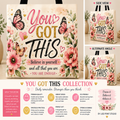 A tote bag design mockup with floral and butterfly artwork and the phrase 'You Got This Believe in yourself and all that you are. YOU ARE ENOUGH.