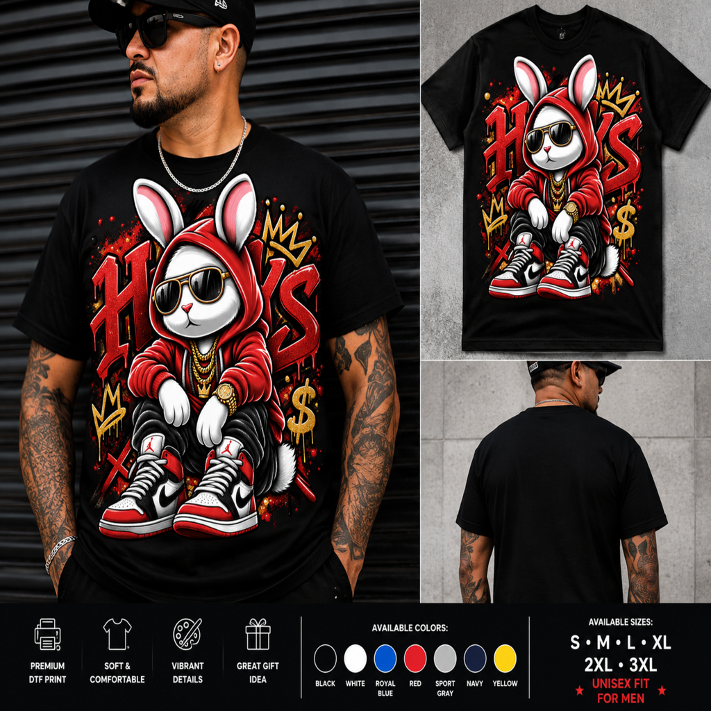 Urban Red Bunny DTF Shirt – Men