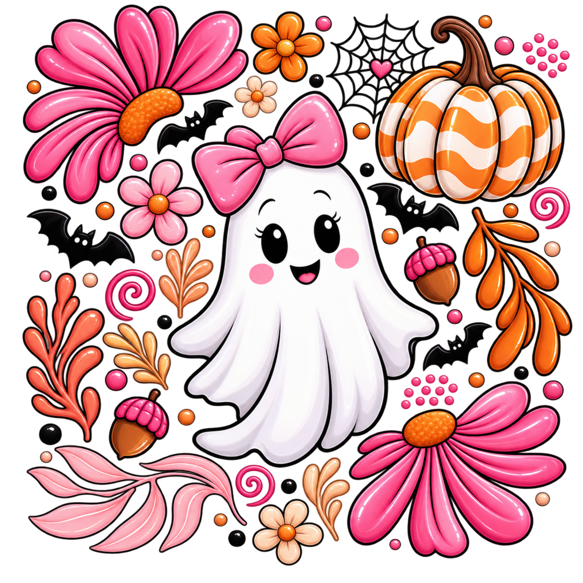 Pink Floral Ghost Halloween DTF Transfer! 👻🌸🎃🎀