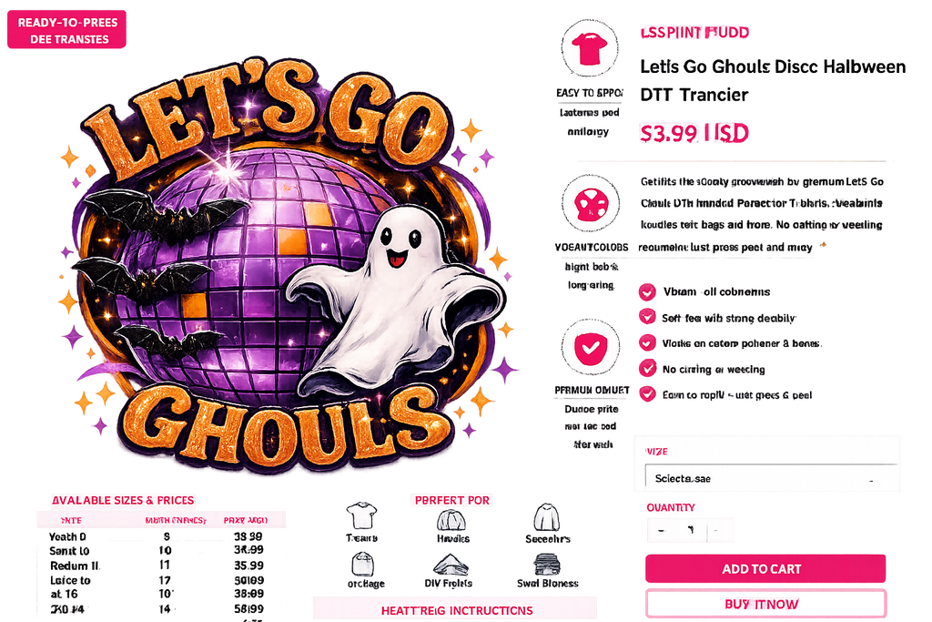 Let’s Go Ghouls Disco Halloween DTF Transfer 👻🪩✨