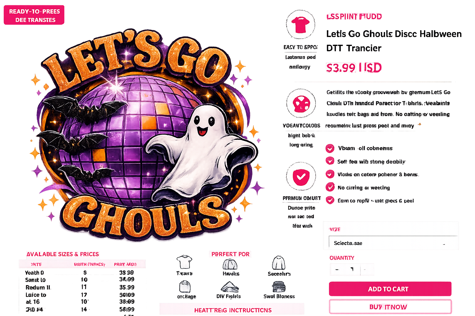 Let’s Go Ghouls Disco Halloween DTF Transfer 👻🪩✨