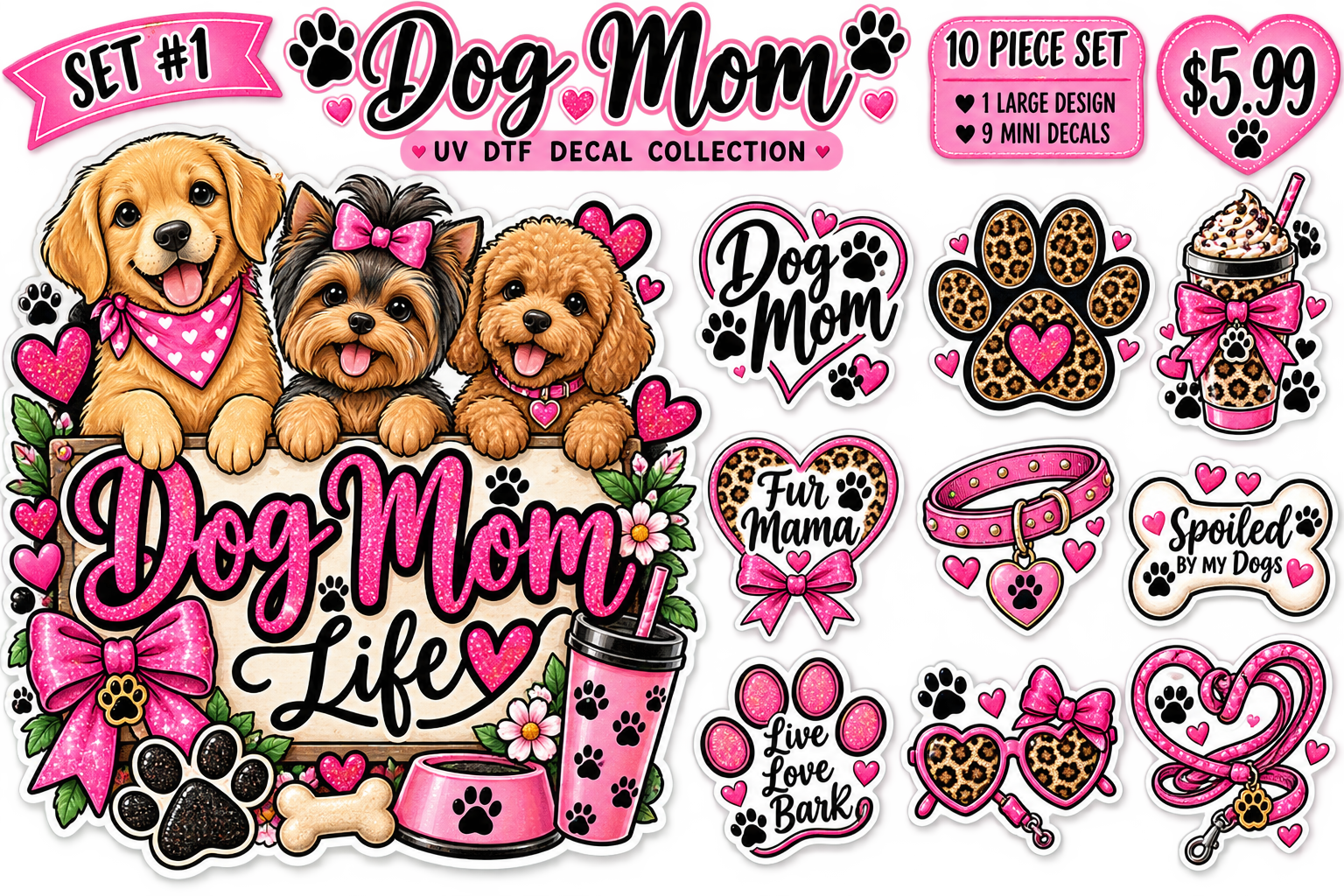 Dog Mom — UV DTF Decal Collection 🐶🐾💕