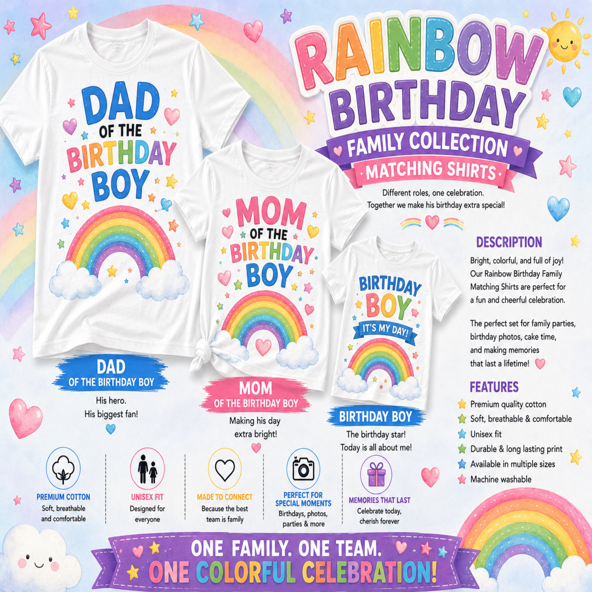 Rainbow Birthday Family Collection Matching Shirts