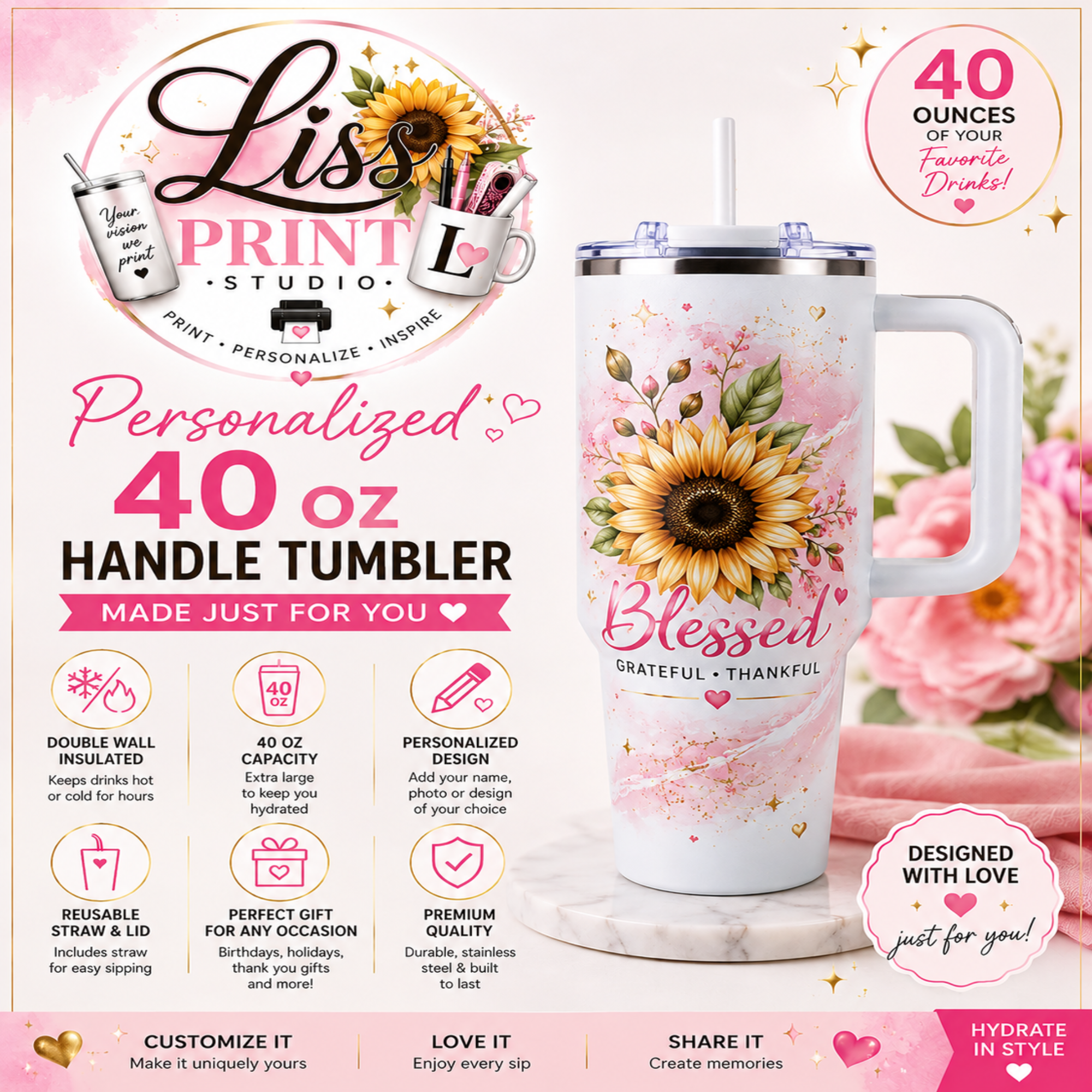 Personalized Handle Tumbler