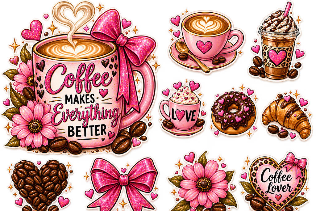 Coffee Makes Everything Better — UV DTF Tumbler Decal Set ☕🌸💕