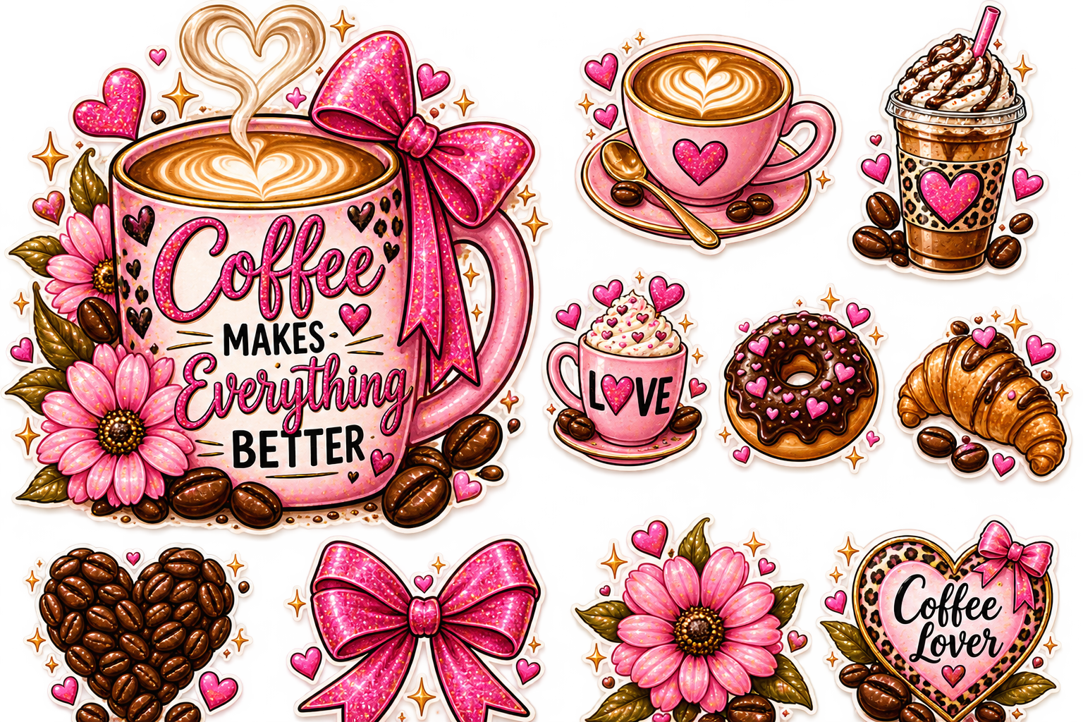 Coffee Makes Everything Better — UV DTF Tumbler Decal Set ☕🌸💕