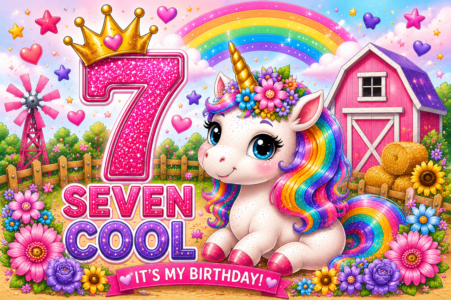 Seven Cool Unicorn Birthday Shirt