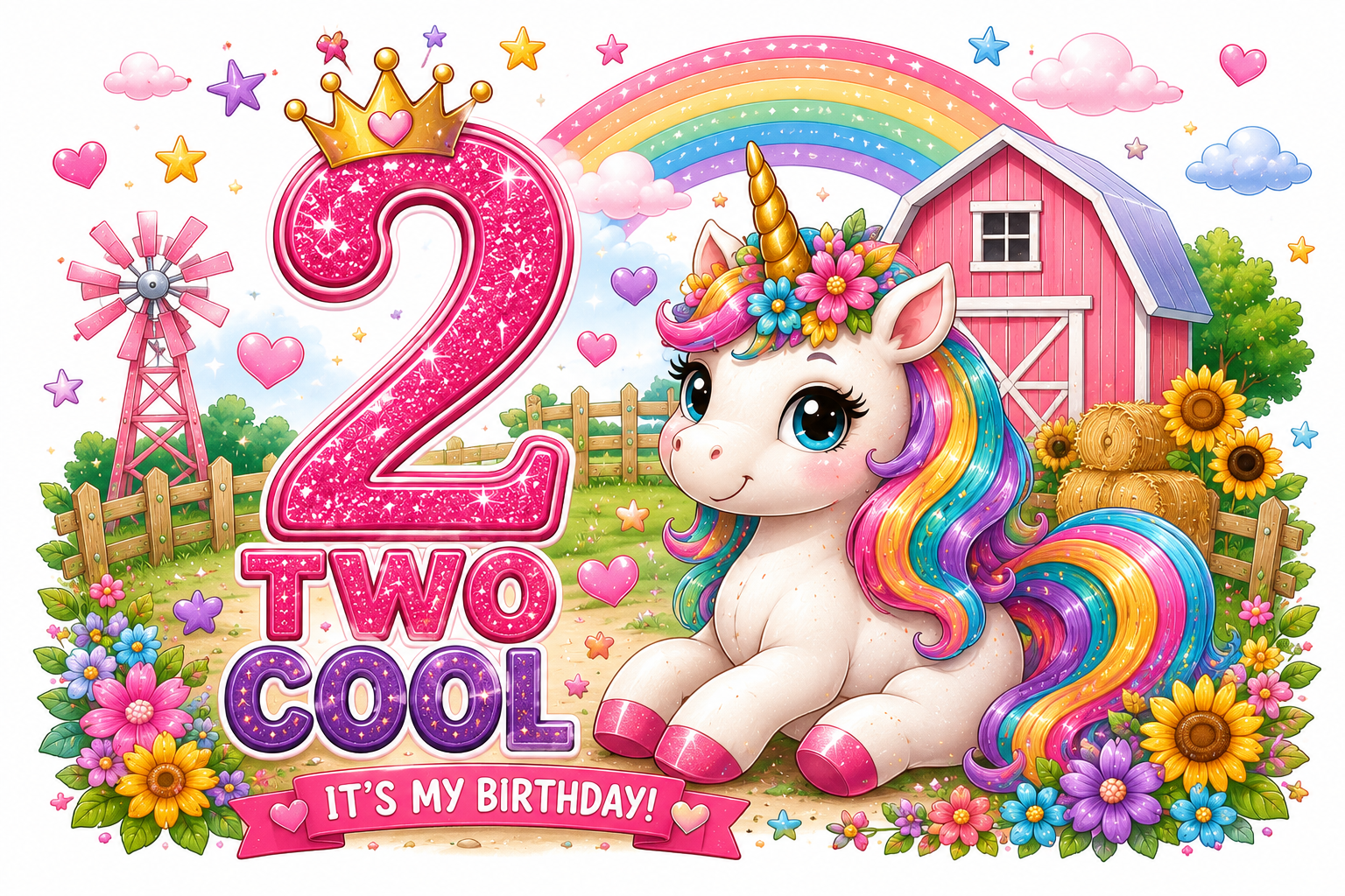 Two Cool Unicorn Birthday Shirt