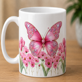 Pink Butterfly Floral Ceramic Mug